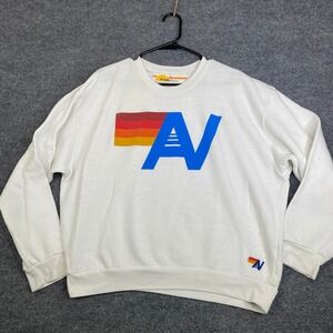 Aviator Nation White AV Logo Rainbow Stripe Crewneck Sweatshirt Size Small USA